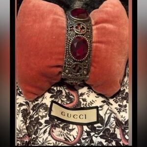 Gucci Sterling Silver Bracelet with Ruby Jewels